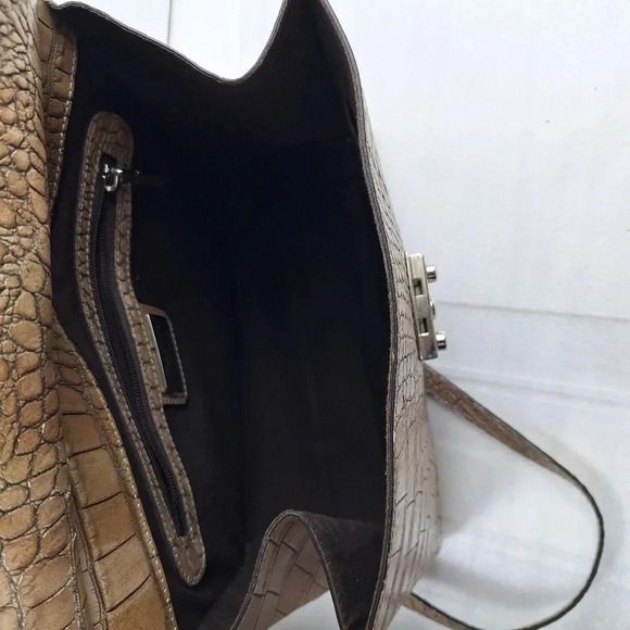 Claudia Firenze Croc Embossed Leather Cream Colored Satchel/ Bag - Picture 8 of 16